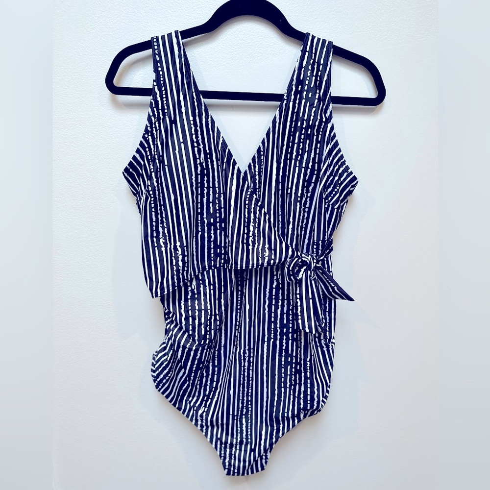 Tempotrek Maternity Swimsuit One Piece V Neck Pregnancy Tie Front Bathing Suit